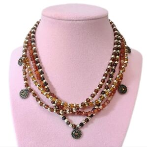 💎 2/$15 Cookie Lee 4 Strand Beaded Necklace Rhinestone Glass plastic Brown Red